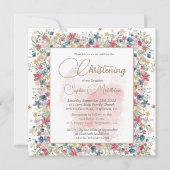 Christening Taufe Rosa Floral Religious Cross Einladung (Vorderseite)