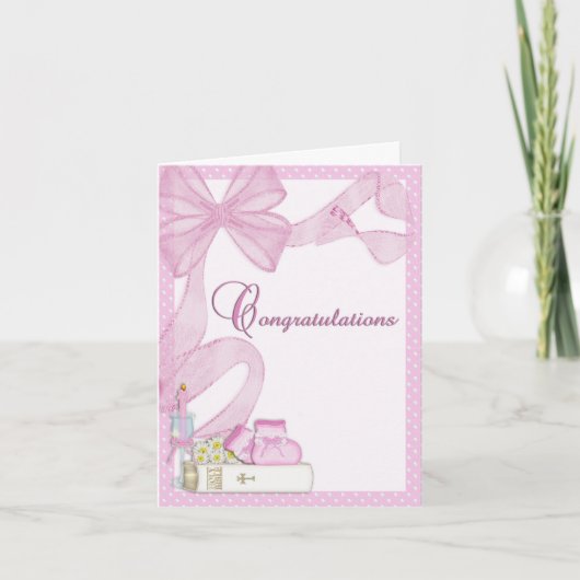 Christening Taufe Rosa Herzlichen Glückwunsch Karte (Vorderseite)