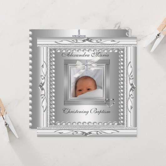 Christening Taufe Silver Foto Frame Bow Karte (Vorderseite/Rückseite Beispiel)