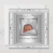 Christening Taufe Silver Foto Frame Bow Karte (Vorderseite)