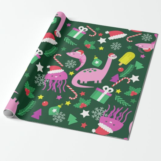Christi-Shrimp-Dinosaurier-Quallen-Santa Geschenkpapier (Ungerollt)