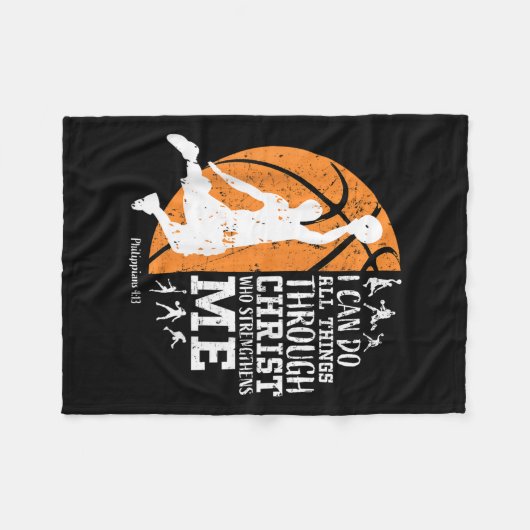 Christian Basketball I Can Do All Things Through C Fleecedecke (Vorderseite (Horizontal))