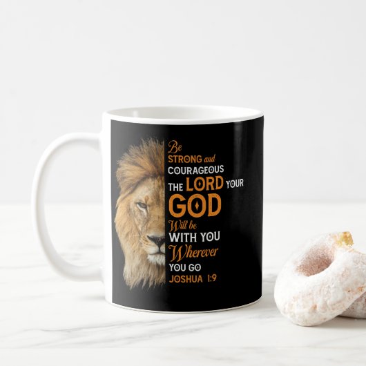 Christian Bible Verse Joshua 1 9 Lion Faith Kaffeetasse (Mit Donut)