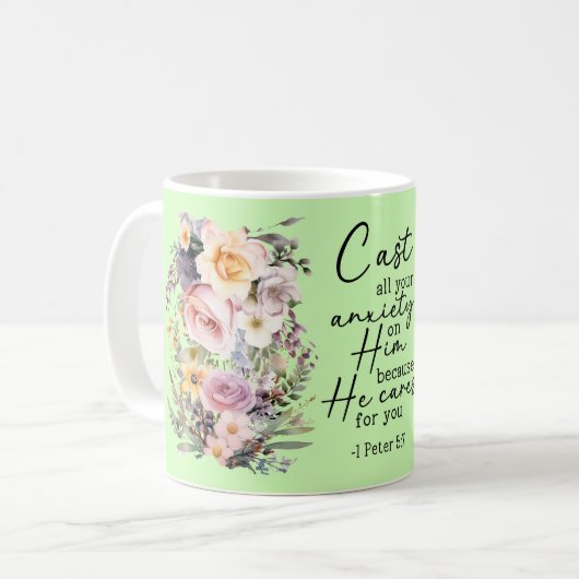 Christian Bible Verse Psalms Floral Coffee Mug Kaffeetasse (Vorderseite Links)