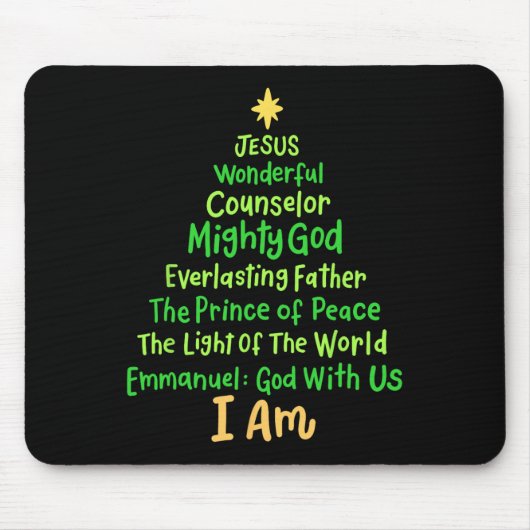 Christian Christmas Jesus Bible Names Xmas Tree Sh Mousepad (Vorne)