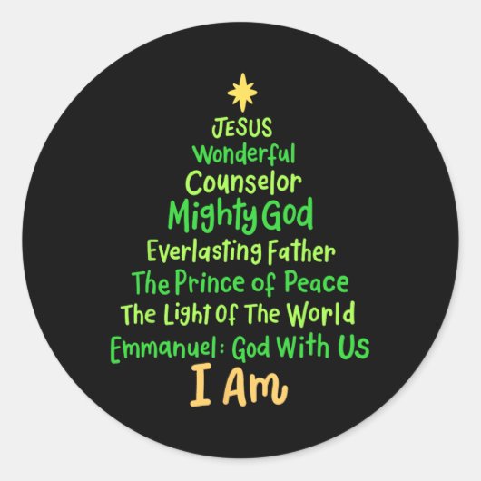 Christian Christmas Jesus Bible Names Xmas Tree Sh Runder Aufkleber (Vorderseite)