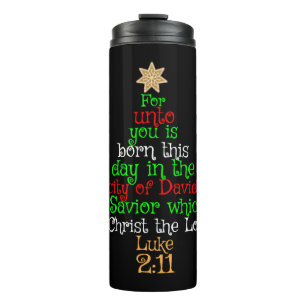Christian Christmas Tree Shirts Thermosbecher