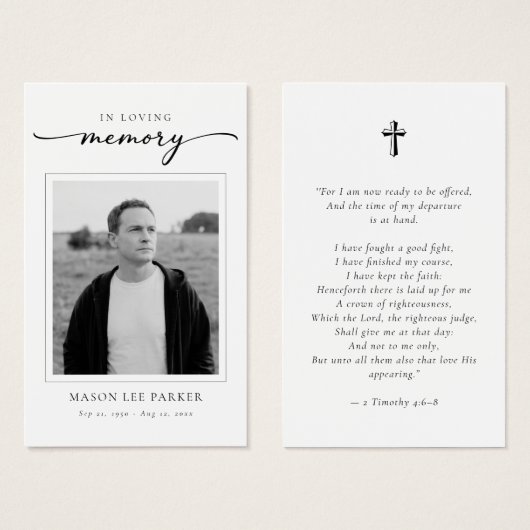 Christian Cross Funeral Memorial Photo Prayer Card (Vorne & Hinten)