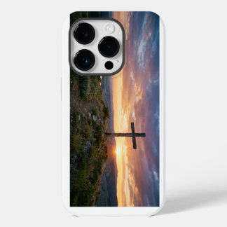 Christian Cross Hilltop Sunset iPhone Case 14 Pro Hülle