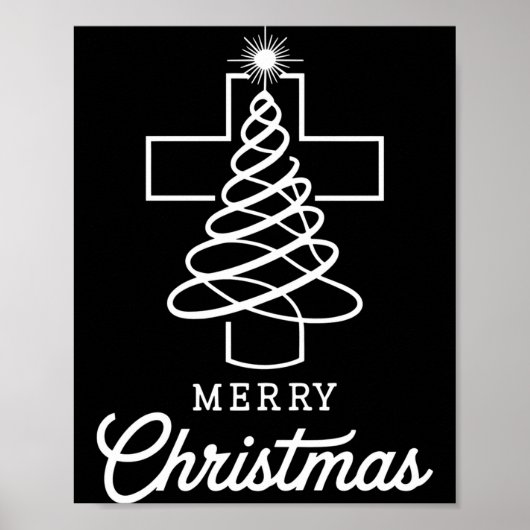 Christian Cross Jesus Merry Christmas Xmas Tree Ho Poster (Vorne)