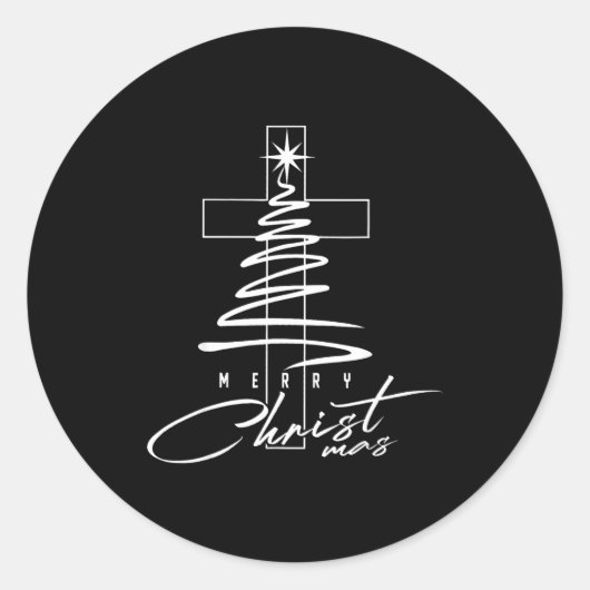 Christian Cross Jesus Merry Christmas Xmas Tree Ho Runder Aufkleber (Vorderseite)