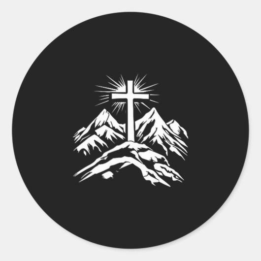 Christian Cross Mountains Religious  Runder Aufkleber (Vorderseite)
