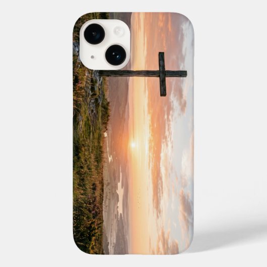 Christian Cross Scenic Hillside Sunset iPhone Case (Rückseite)