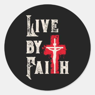 Christian Cross Scripture Live By Faith Runder Aufkleber