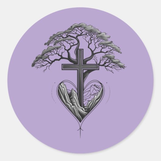 Christian Cross Tree Mountain Heart Sticker (Vorderseite)