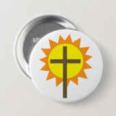 Christian Cross with Yellow Sun and Orange Rays Button (Vorne & Hinten)