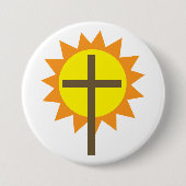 Christian Cross with Yellow Sun and Orange Rays Button (Vorderseite)