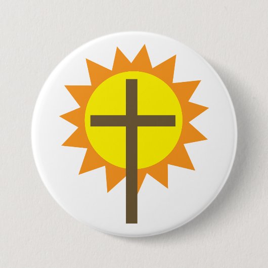 Christian Cross with Yellow Sun and Orange Rays Button (Vorderseite)