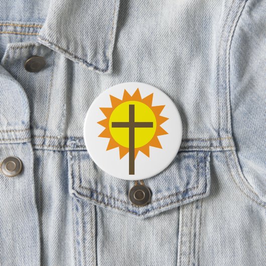 Christian Cross with Yellow Sun and Orange Rays Button (Beispiel)