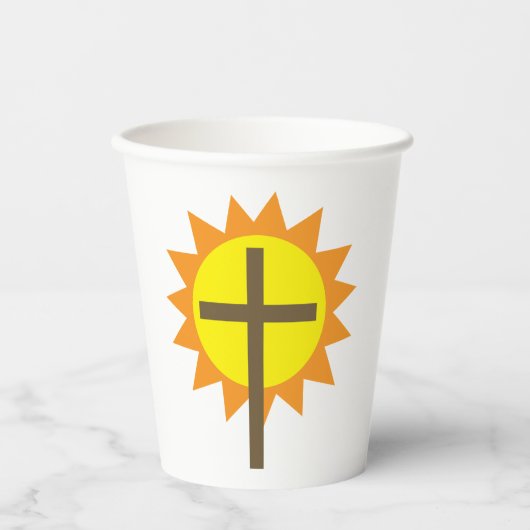 Christian Cross with Yellow Sun and Orange Rays Pappbecher (Vorderseite)