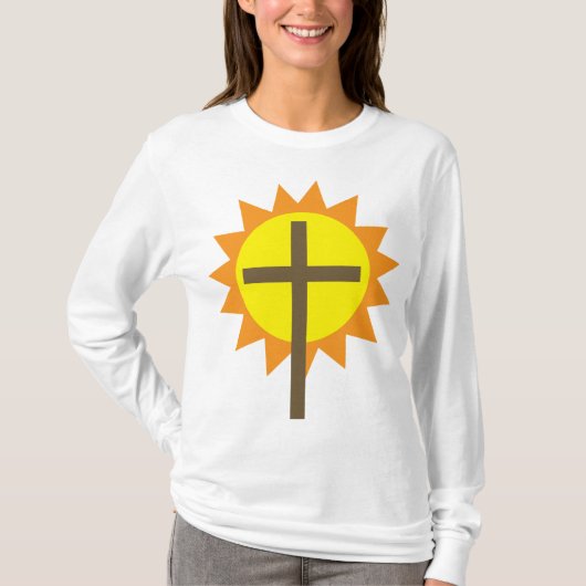 Christian Cross with Yellow Sun and Orange Rays T-Shirt (Vorderseite)
