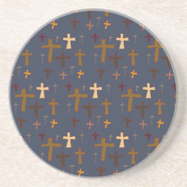 Christian Crosses on Midnight Blue Round Coaster Getränkeuntersetzer