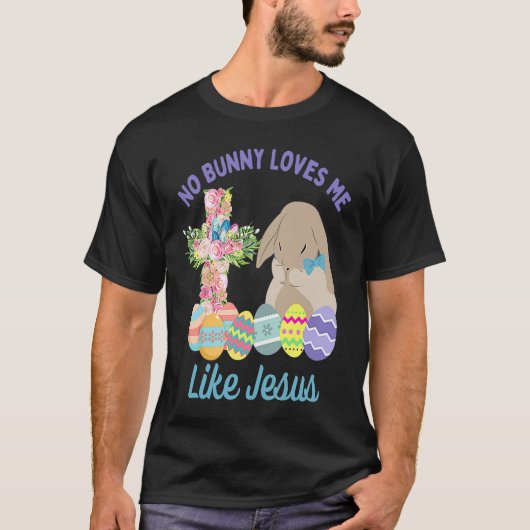 Christian Easter Bunny & Floral Cross Religious Pu T-Shirt (Vorderseite)