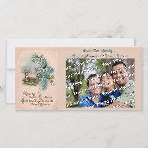 Christian Easter Photocard   Forget-Me-Not Cross Feiertagskarte