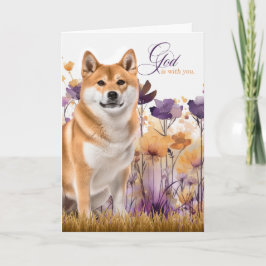 Christian Encourage Akita Dog Purple Wildflowers Karte