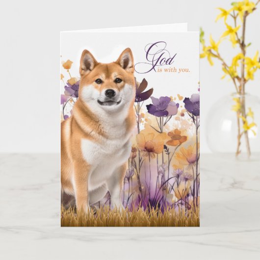 Christian Encourage Akita Dog Purple Wildflowers Karte (Gelbe Blume)