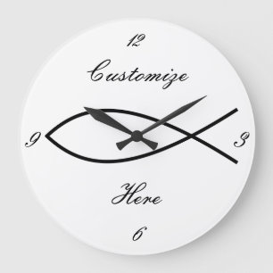 Christian Fish Symbol Ichthys Thunder_Cove Große Wanduhr