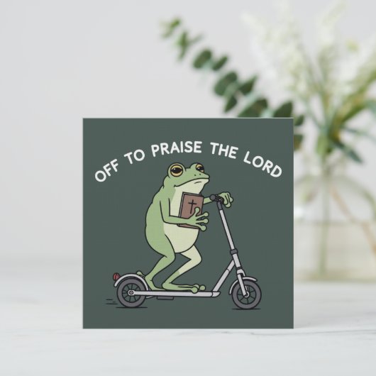 Christian Funny Frog Off To Praise The Lord Bible  Einladung (Stehend Vorderseite)