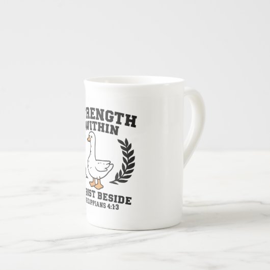 Christian Goose Mug – “Strength Within, Christ Bes Porzellantasse (Vorderseite Rechts)