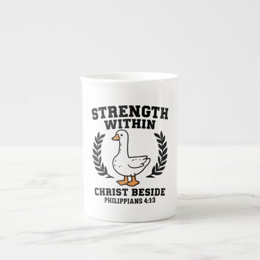 Christian Goose Mug – “Strength Within, Christ Bes Porzellantasse (Vorderseite)