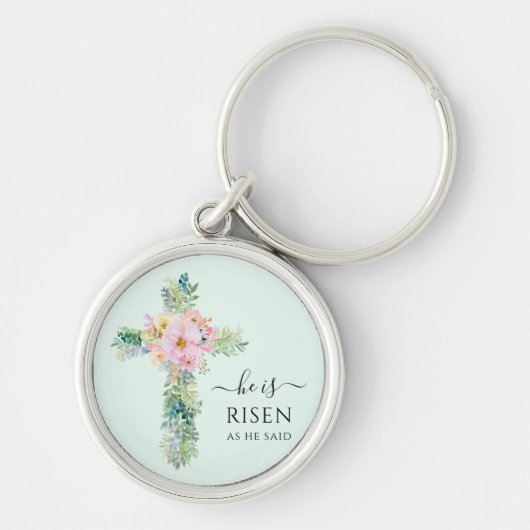 Christian He is Risen Watercolor Cross Keychain Schlüsselanhänger (Vorne)