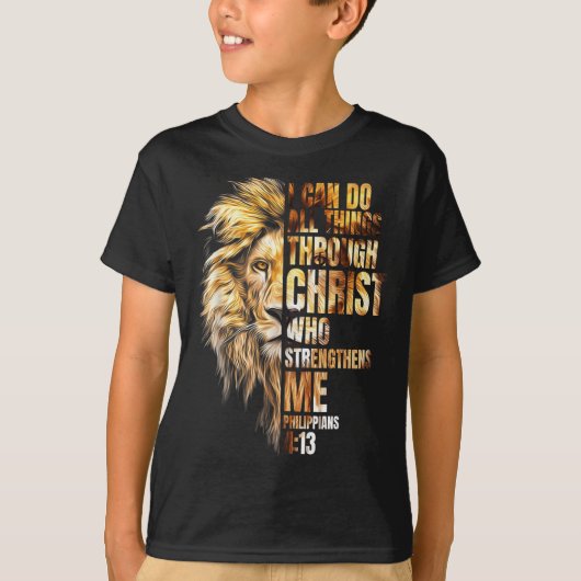 Christian I Can Do All Things Through Christ Lion T-Shirt (Vorderseite)