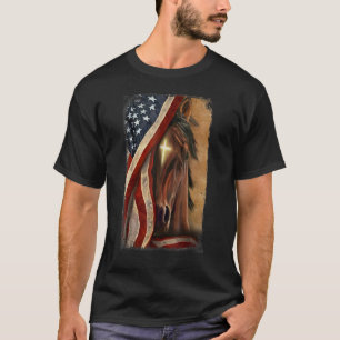 Christian Jesus Cross Patriotic Horse Cross Americ T-Shirt