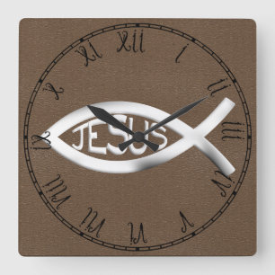 Christian Jesus Fish Quadratische Wanduhr