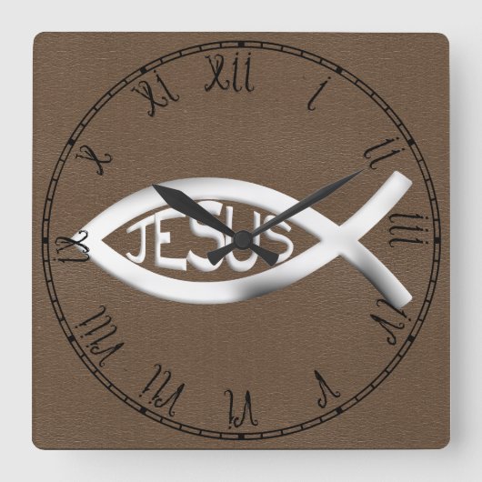 Christian Jesus Fish Quadratische Wanduhr (Vorderseite)