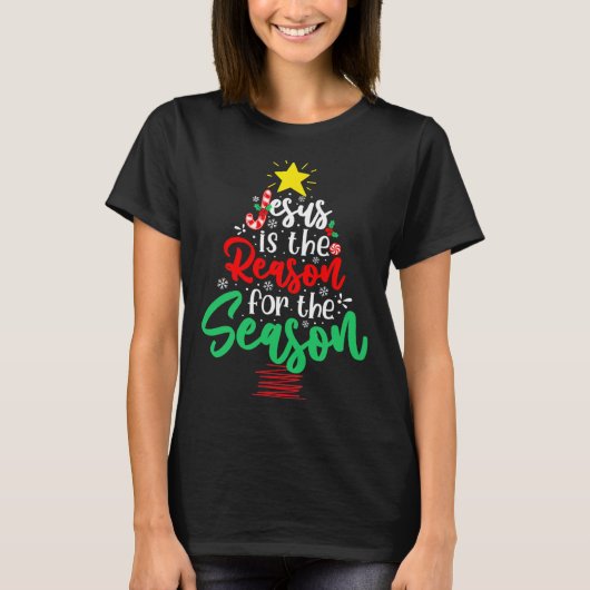 Christian Jesus Is The Reason Christmas Xmas Tree T-Shirt (Vorderseite)
