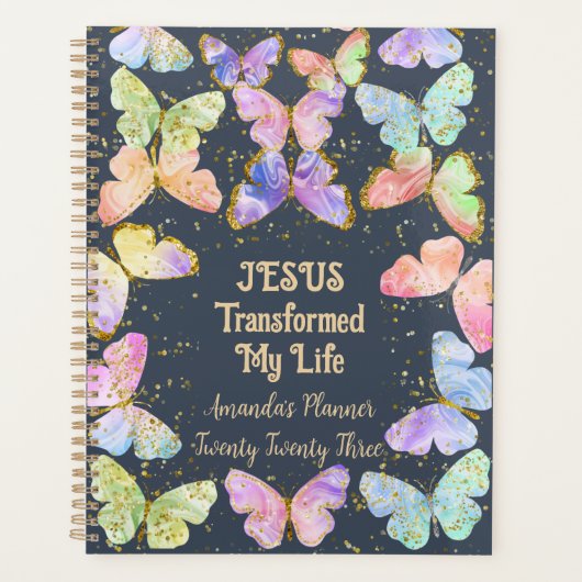 Christian Jesus Transformed My Life Butterfly Gold Planer (Vorderseite)