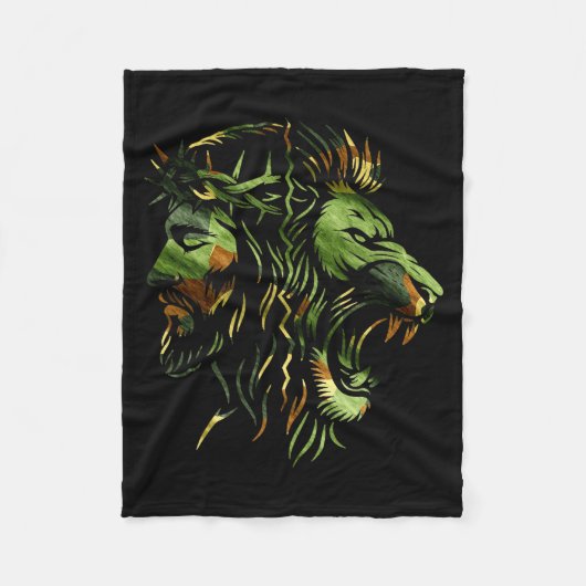 Christian Lion Jesus Crown Camo Faith Design  Fleecedecke (Vorderseite)