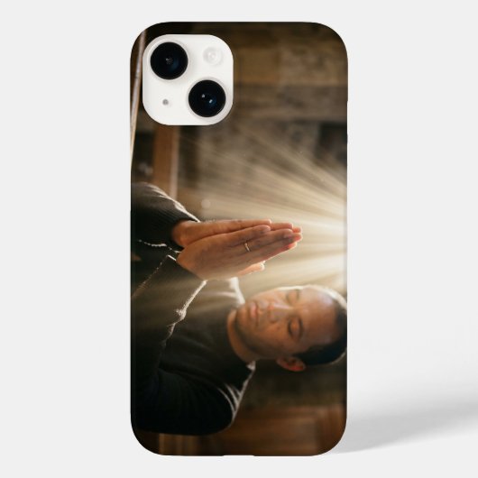 Christian Man Praying with Holy Light iPhone Case (Rückseite)