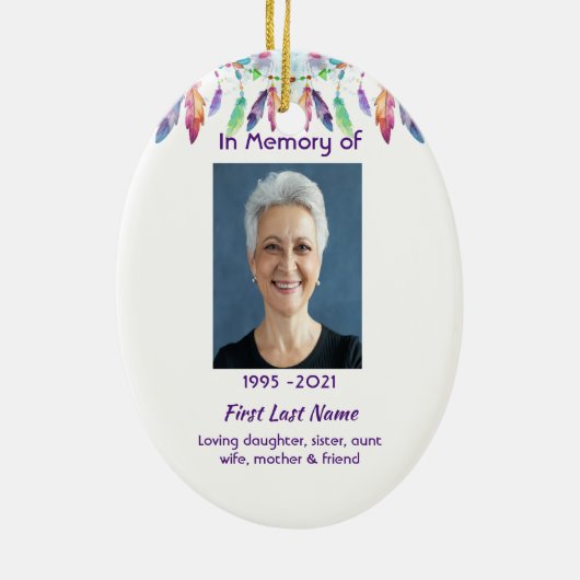 Christian Memorial Feathers Boho Tribal Native Keramik Ornament (Hinten)