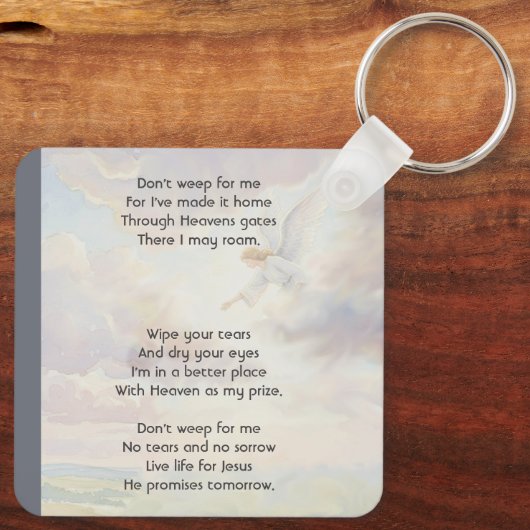 Christian Memorial Keepsake Angel Reaching Schlüsselanhänger (Rückseite)