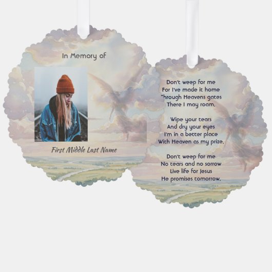 Christian Memorial Keepsake Angel Sky Clouds Ornament Karte (Vorderseite/Rückseite)