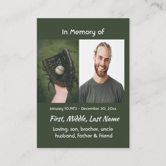 Christian Memorial Keepsake Baseball Game Player Visitenkarte (Vorderseite)