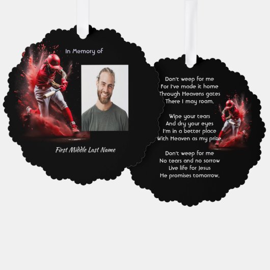 Christian Memorial Keepsake Baseball Softball Ornament Karte (Vorderseite/Rückseite)