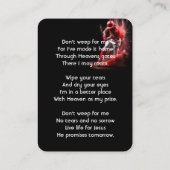 Christian Memorial Keepsake Baseball Softball Visitenkarte (Rückseite)