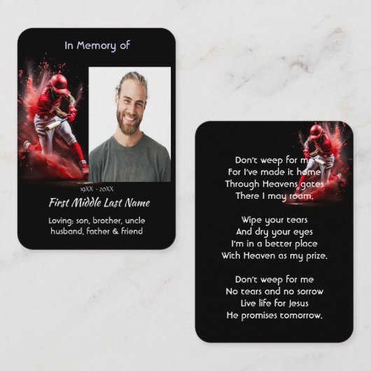 Christian Memorial Keepsake Baseball Softball Visitenkarte (Vorne/Hinten)